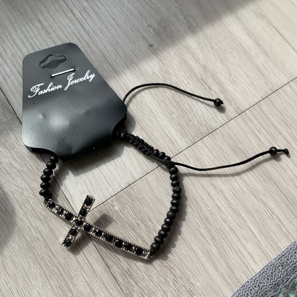 Black Beaded Cross Bracelet